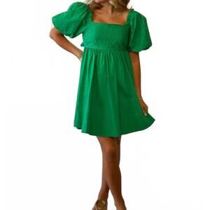 NEW BABY PINK ruffle square a-line dress in kelly green